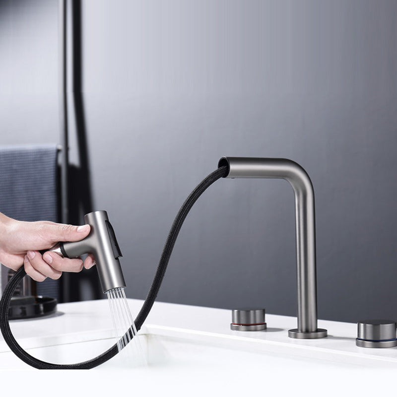 Widespread Bathroom Faucet Swivel Spout High-Arc with Pull Out Sprayer