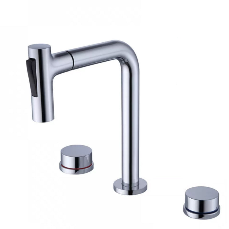 Widespread Bathroom Faucet Swivel Spout High-Arc with Pull Out Sprayer