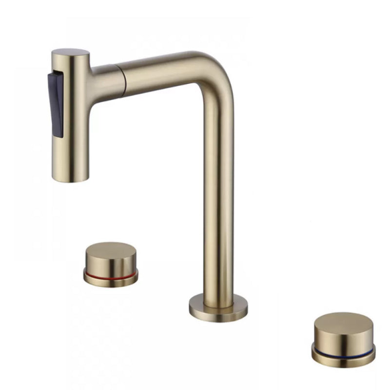 Widespread Bathroom Faucet Swivel Spout High-Arc with Pull Out Sprayer