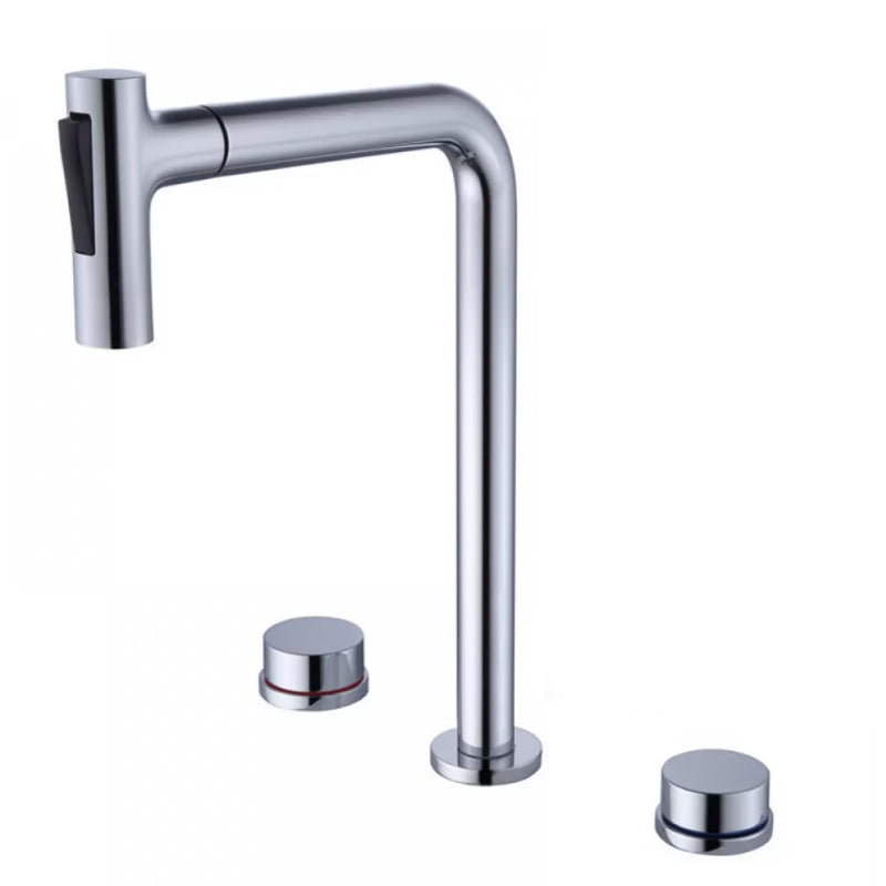 Widespread Bathroom Faucet Swivel Spout High-Arc with Pull Out Sprayer