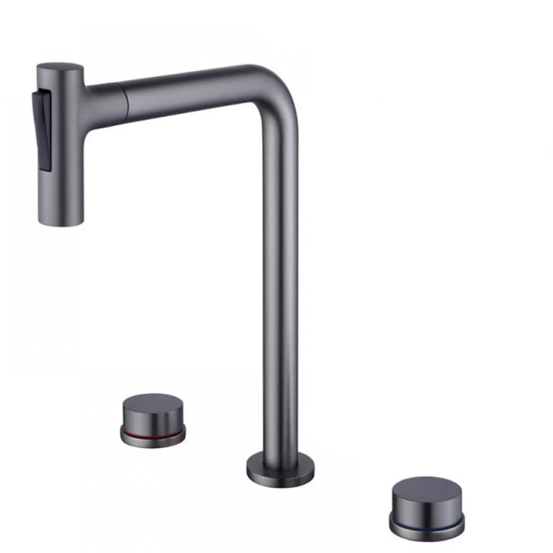 Widespread Bathroom Faucet Swivel Spout High-Arc with Pull Out Sprayer