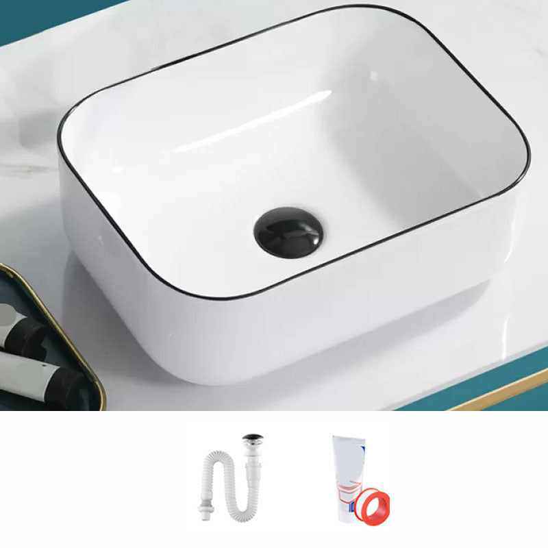 Bathroom Sink Ceramic Black Edging Anti-spill Rectangular Rod Single Handle Faucet Sink
