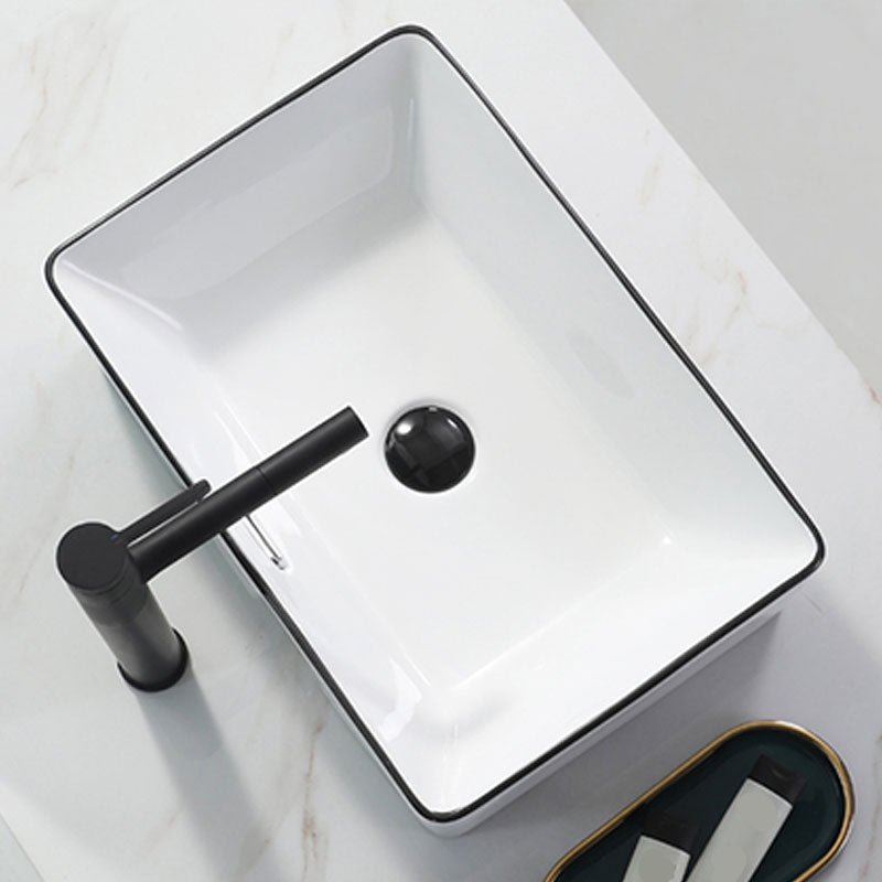 Bathroom Sink Ceramic Black Edging Anti-spill Rectangular Rod Single Handle Faucet Sink