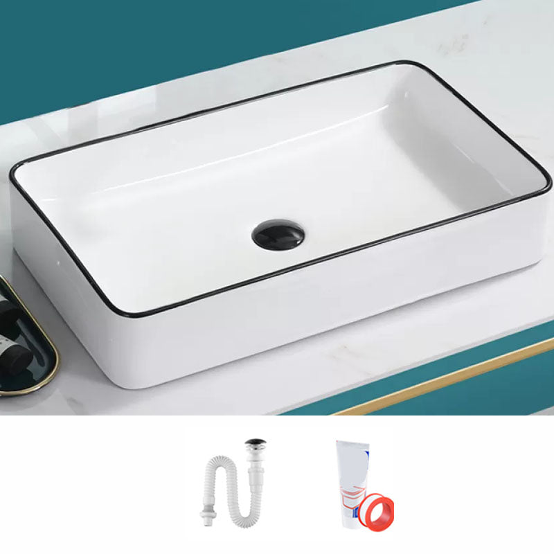 Bathroom Sink Ceramic Black Edging Anti-spill Rectangular Rod Single Handle Faucet Sink