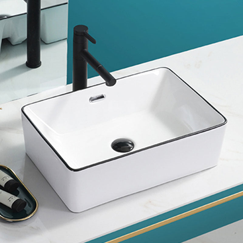 Bathroom Sink Ceramic Black Edging Anti-spill Rectangular Rod Single Handle Faucet Sink