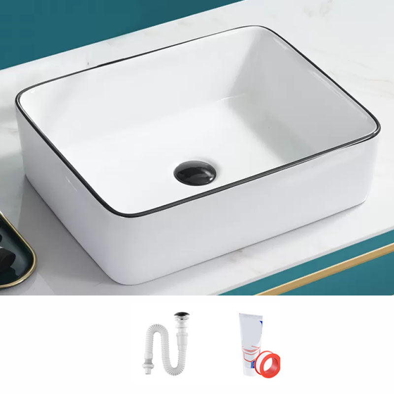 Bathroom Sink Ceramic Black Edging Anti-spill Rectangular Rod Single Handle Faucet Sink
