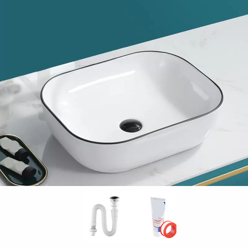 Bathroom Sink Ceramic Black Edging Anti-spill Rectangular Rod Single Handle Faucet Sink