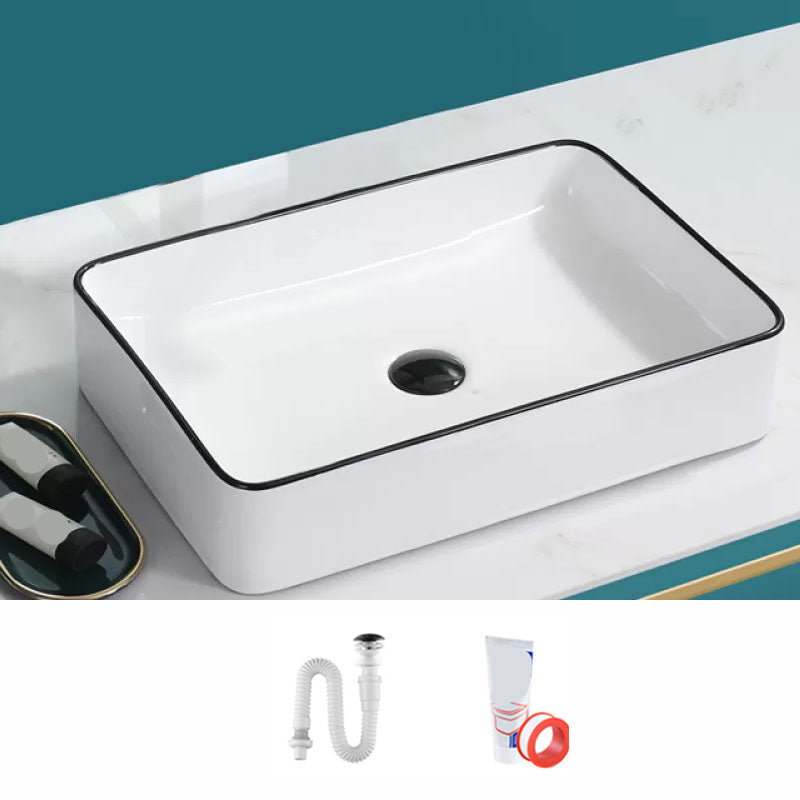 Bathroom Sink Ceramic Black Edging Anti-spill Rectangular Rod Single Handle Faucet Sink