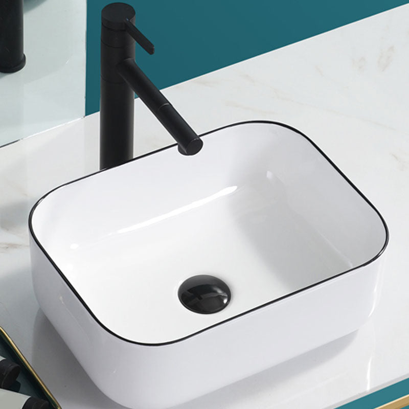Bathroom Sink Ceramic Black Edging Anti-spill Rectangular Rod Single Handle Faucet Sink