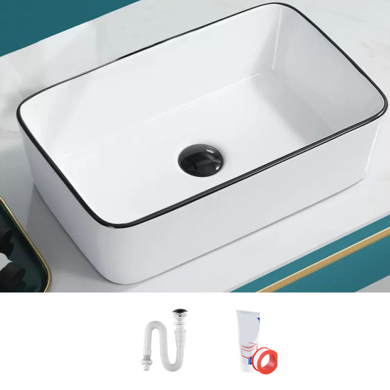 Bathroom Sink Ceramic Black Edging Anti-spill Rectangular Rod Single Handle Faucet Sink