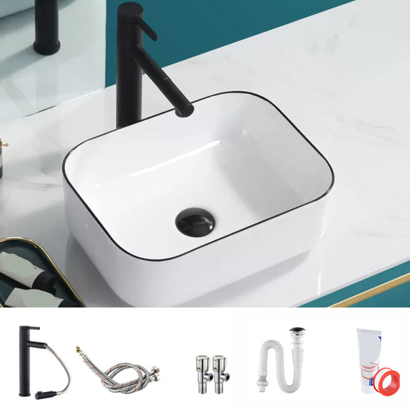 Bathroom Sink Ceramic Black Edging Anti-spill Rectangular Rod Single Handle Faucet Sink