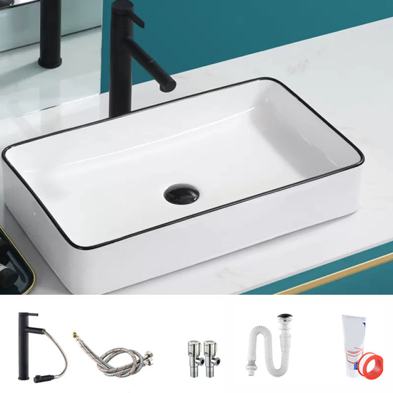 Bathroom Sink Ceramic Black Edging Anti-spill Rectangular Rod Single Handle Faucet Sink