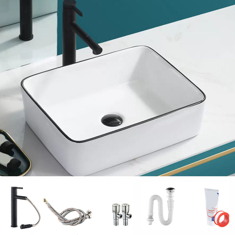 Bathroom Sink Ceramic Black Edging Anti-spill Rectangular Rod Single Handle Faucet Sink