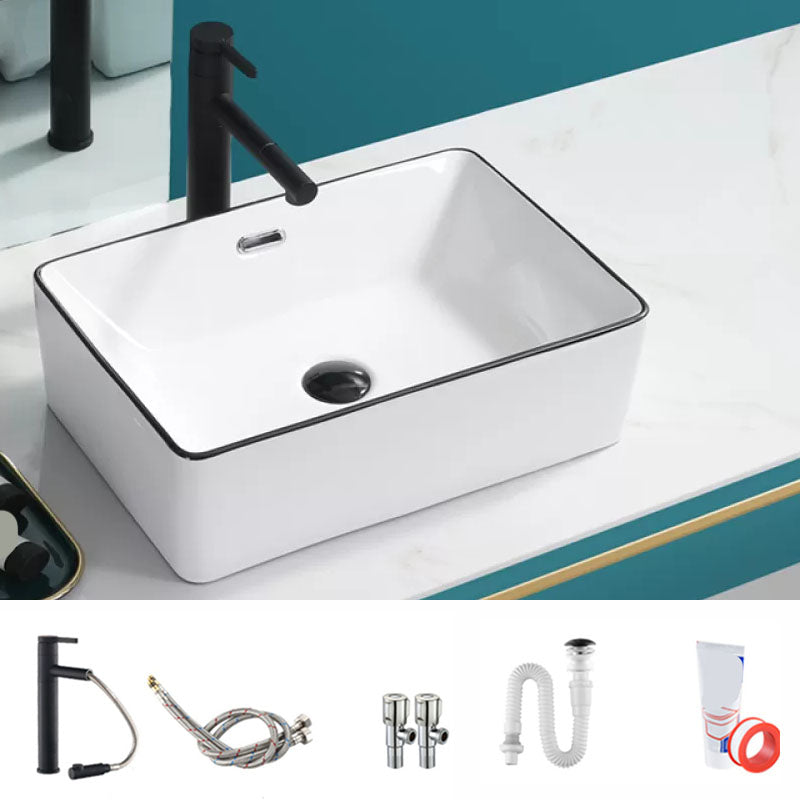 Bathroom Sink Ceramic Black Edging Anti-spill Rectangular Rod Single Handle Faucet Sink