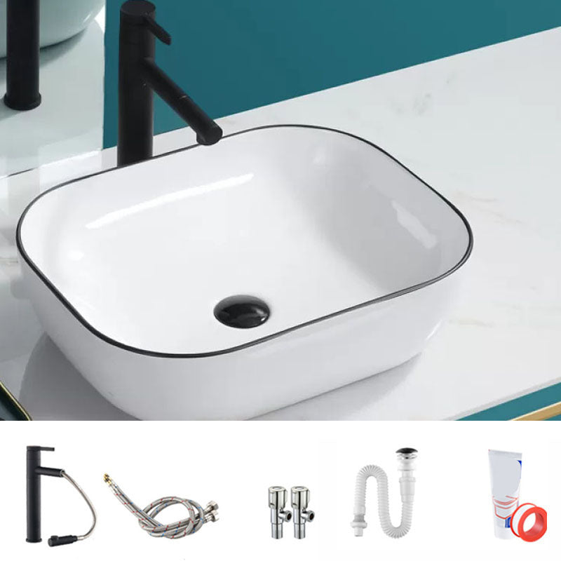 Bathroom Sink Ceramic Black Edging Anti-spill Rectangular Rod Single Handle Faucet Sink