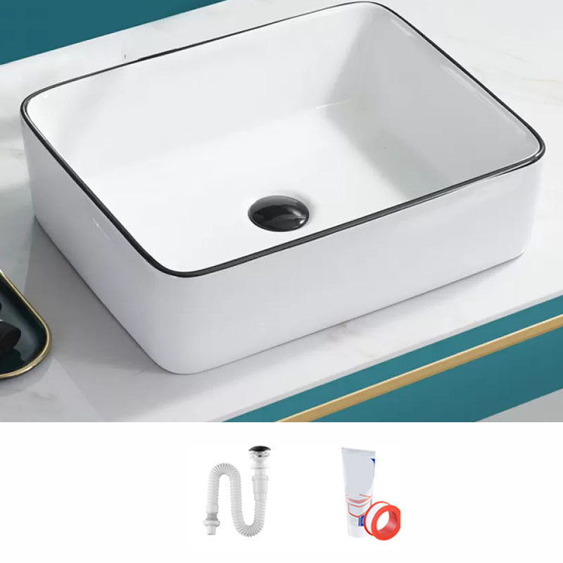 Bathroom Sink Ceramic Black Edging Anti-spill Rectangular Rod Single Handle Faucet Sink