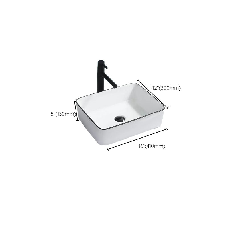 Bathroom Sink Ceramic Black Edging Anti-spill Rectangular Rod Single Handle Faucet Sink