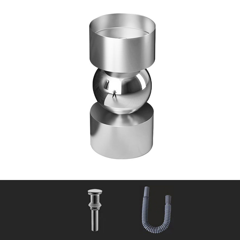 Contemporary Bathroom Sink with Pop-Up Drain Metal Round Pedestal Bathroom Sink