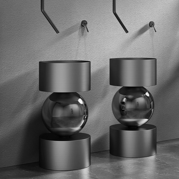 Contemporary Bathroom Sink with Pop-Up Drain Metal Round Pedestal Bathroom Sink