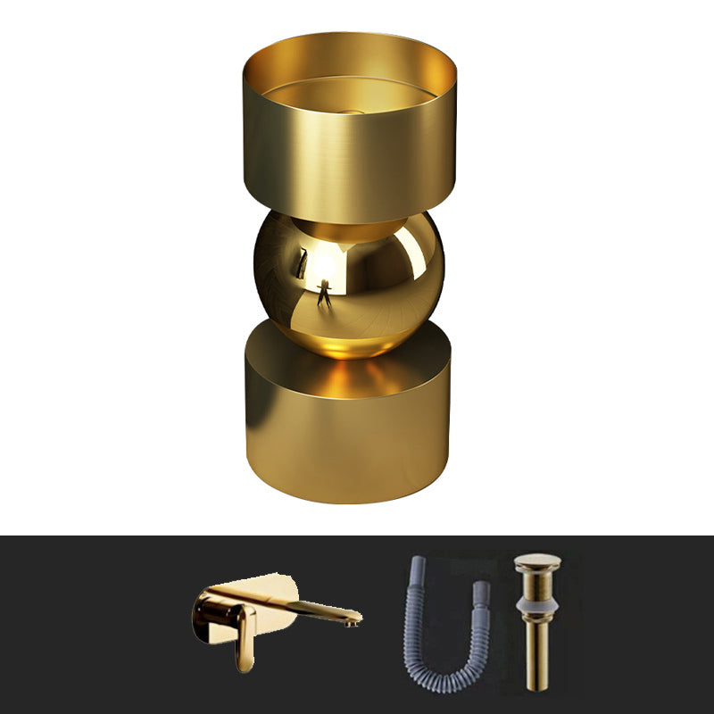 Contemporary Bathroom Sink with Pop-Up Drain Metal Round Pedestal Bathroom Sink