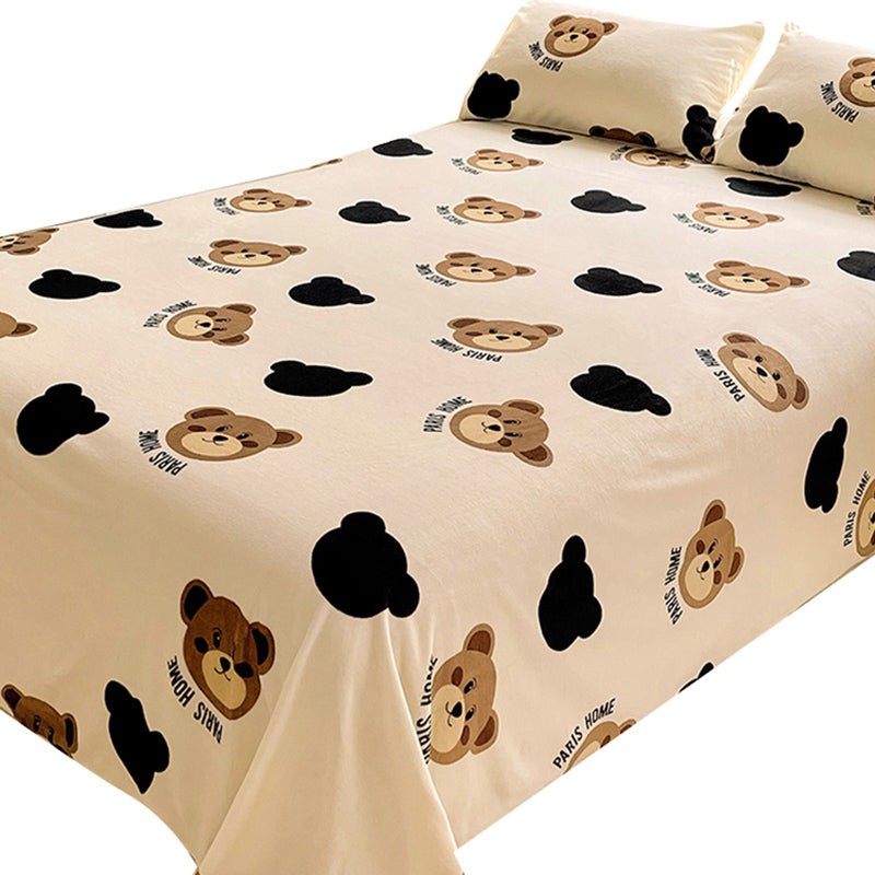 Modern Fitted Sheet Bear Print Wrinkle-Free Fade Resistant Flannel Fitted Sheet