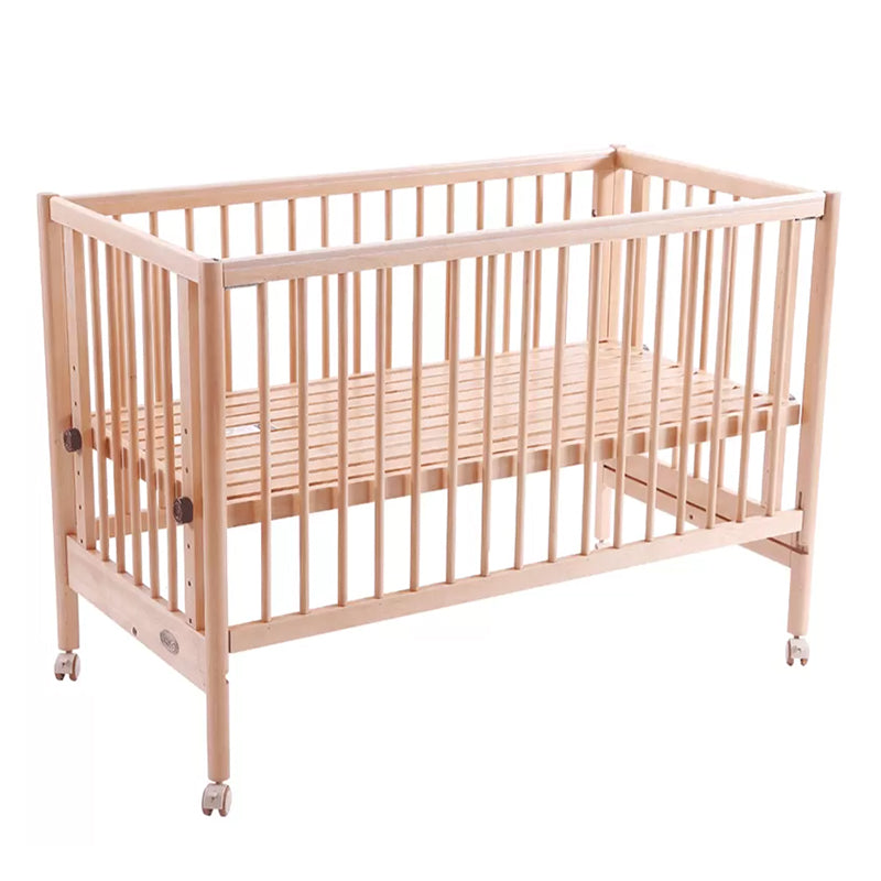 5-in-1 Folding Crib Solid Wood Baby Crib with Mattress and Casters