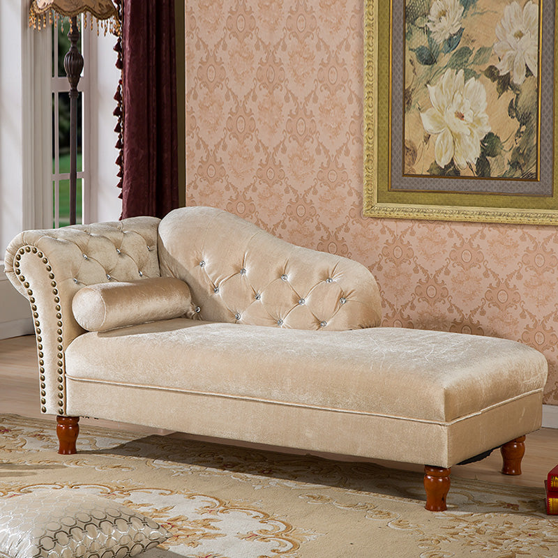 Living Room Velvet Rolled Arms Chaise Modern Chaise Lounge with Upholster