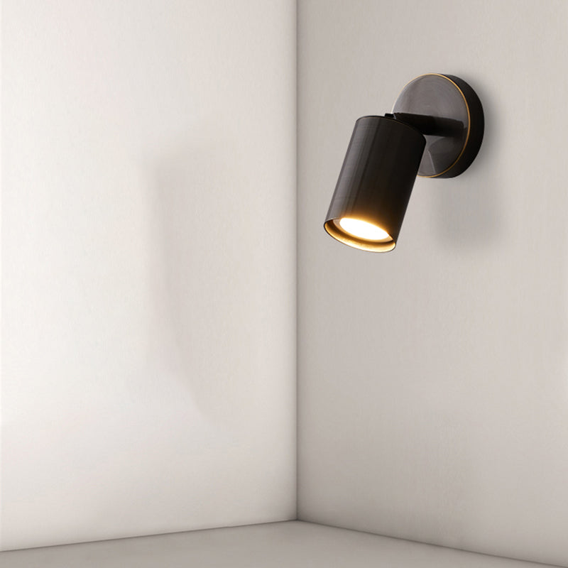 Cylinder Wall Sconce Solid Brass Wall Lighting Fixture in Black Finish