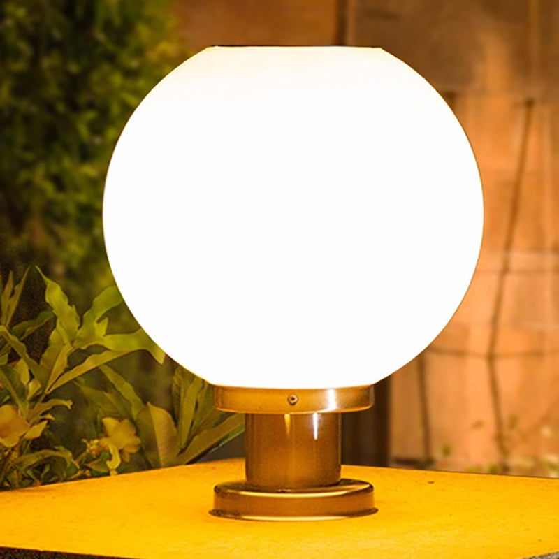 Globe Solar Pillar Lamp Contemporary Metal Outdoor Waterproof Light