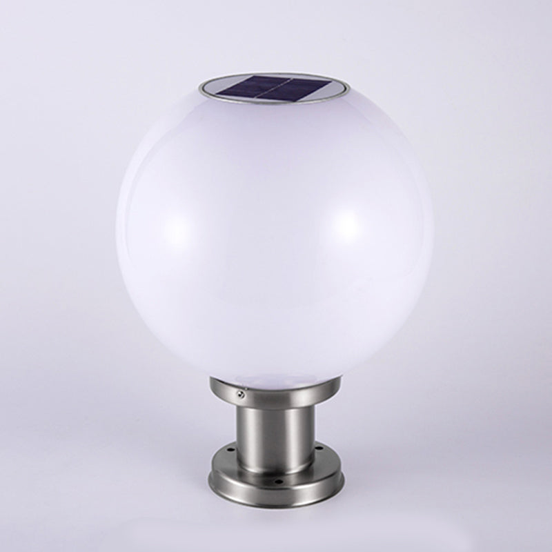 Globe Solar Pillar Lamp Contemporary Metal Outdoor Waterproof Light