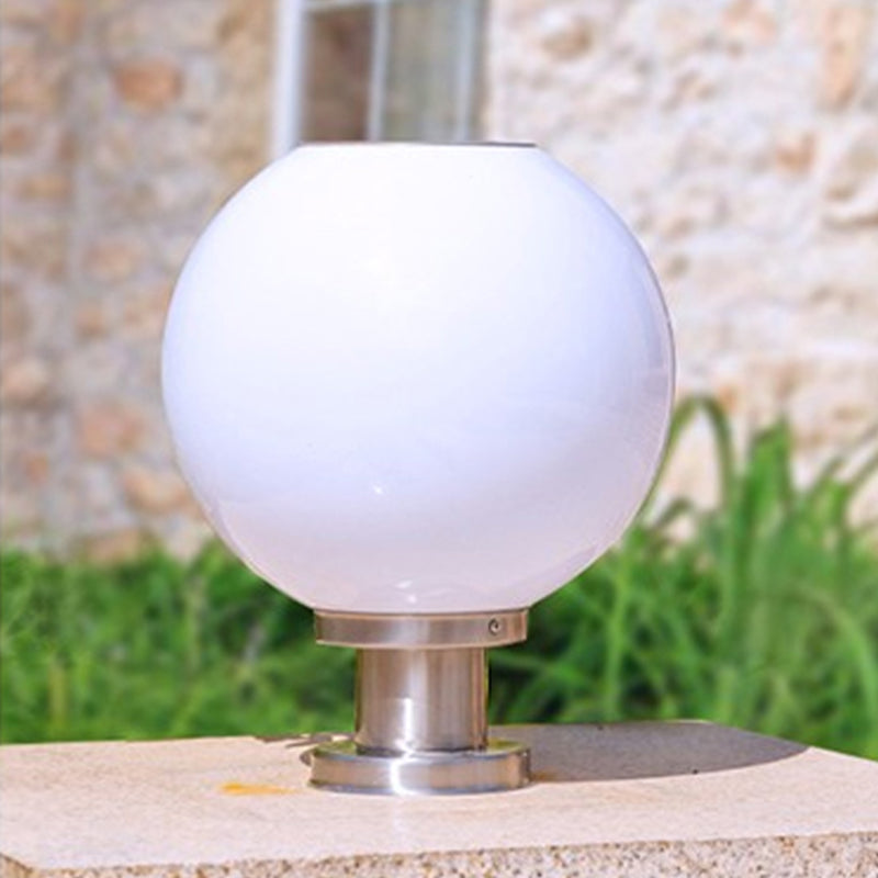 Globe Solar Pillar Lamp Contemporary Metal Outdoor Waterproof Light