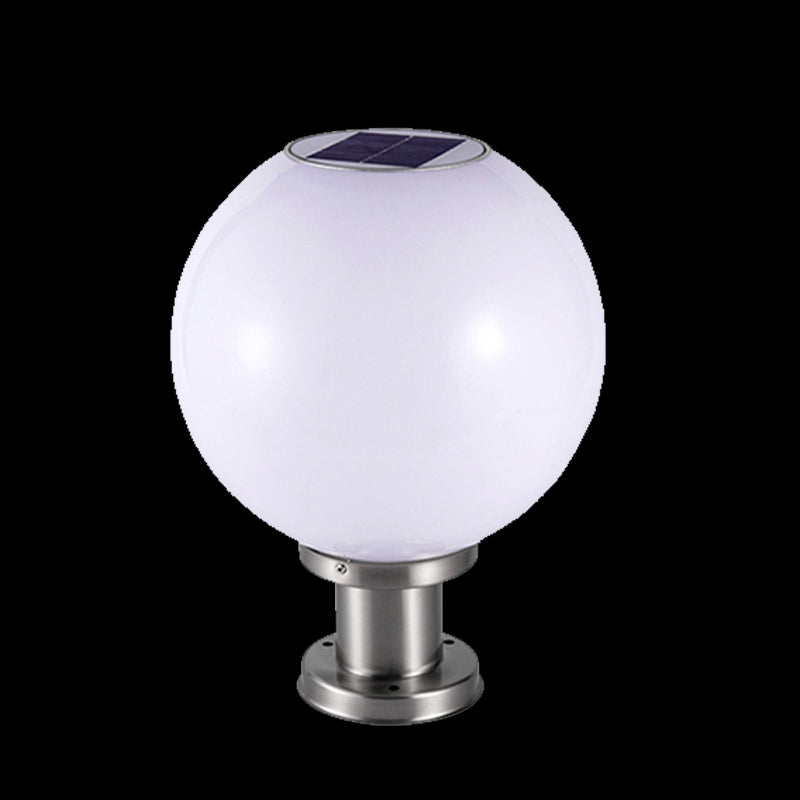 Globe Solar Pillar Lamp Contemporary Metal Outdoor Waterproof Light
