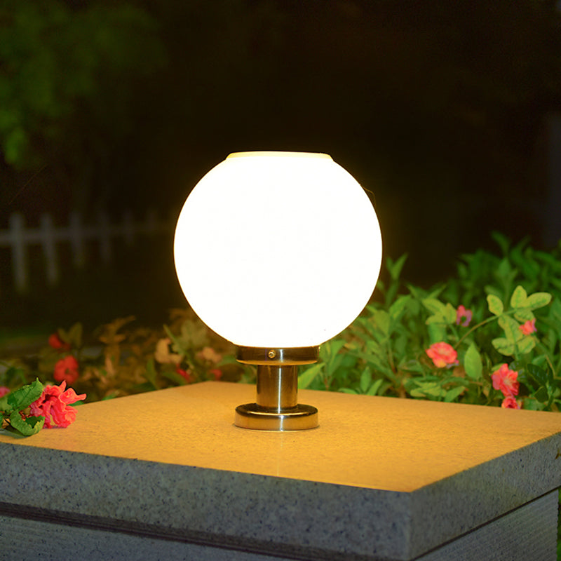 Globe Solar Pillar Lamp Contemporary Metal Outdoor Waterproof Light