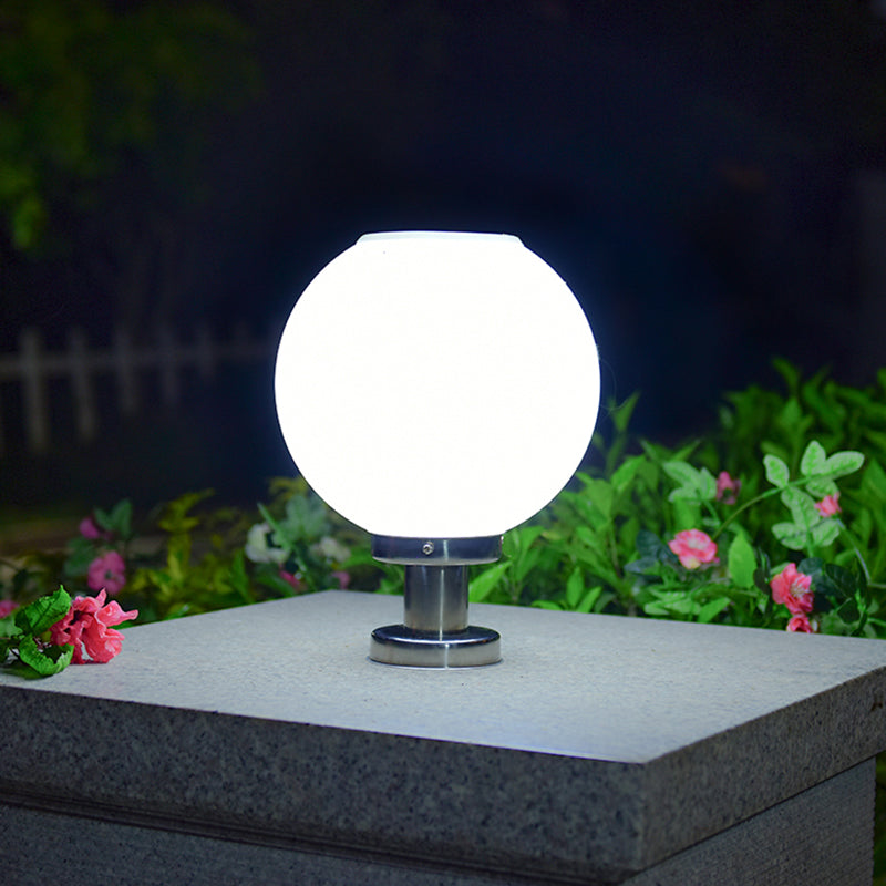 Globe Solar Pillar Lamp Contemporary Metal Outdoor Waterproof Light