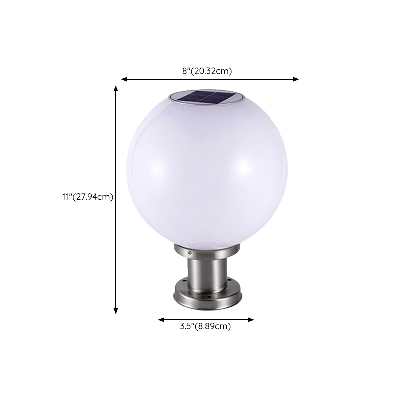 Globe Solar Pillar Lamp Contemporary Metal Outdoor Waterproof Light