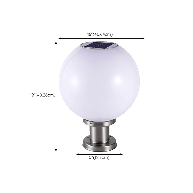 Globe Solar Pillar Lamp Contemporary Metal Outdoor Waterproof Light