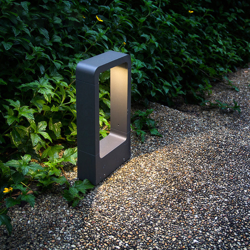 Contemporary Metal Pillar Lamp Rectangle Shape Outdoor Waterproof Light with Glass Shade