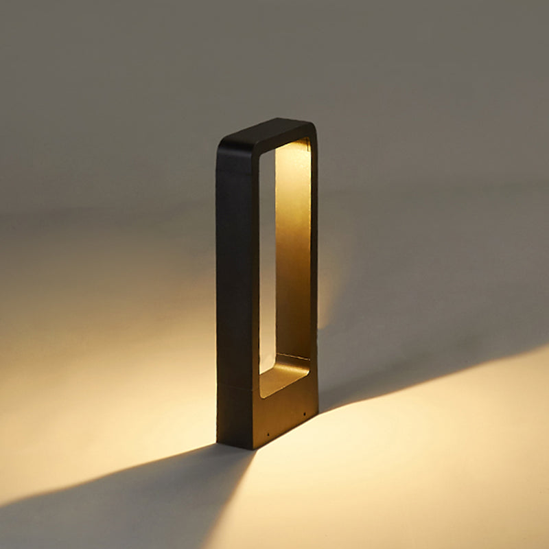 Contemporary Metal Pillar Lamp Rectangle Shape Outdoor Waterproof Light with Glass Shade