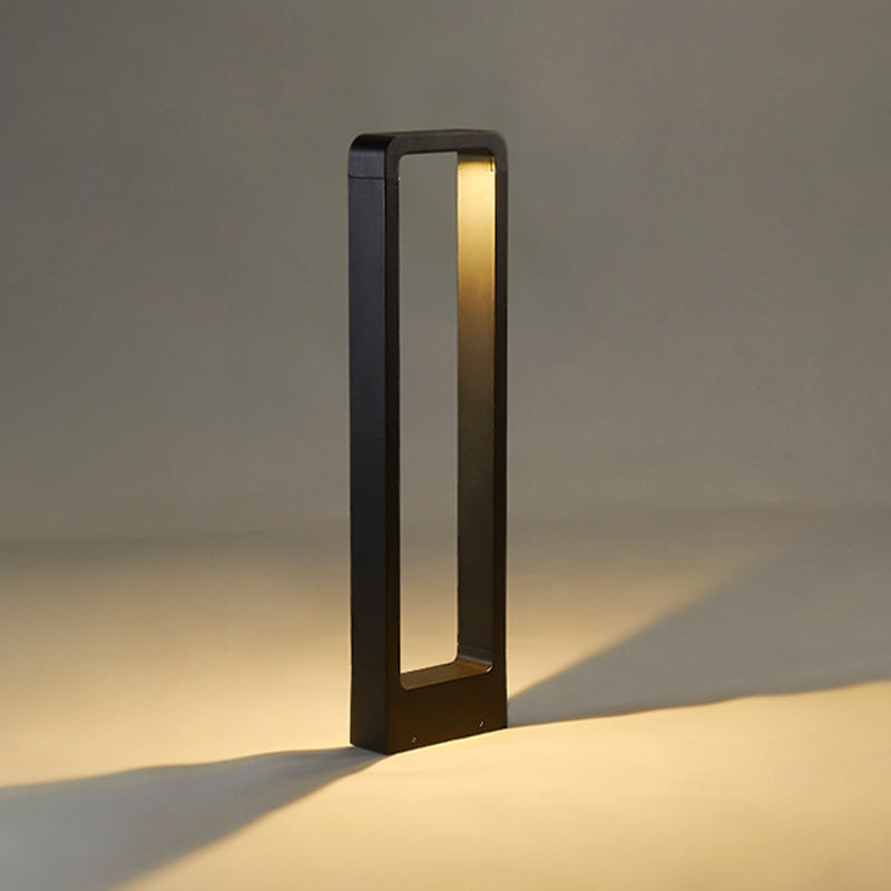 Contemporary Metal Pillar Lamp Rectangle Shape Outdoor Waterproof Light with Glass Shade