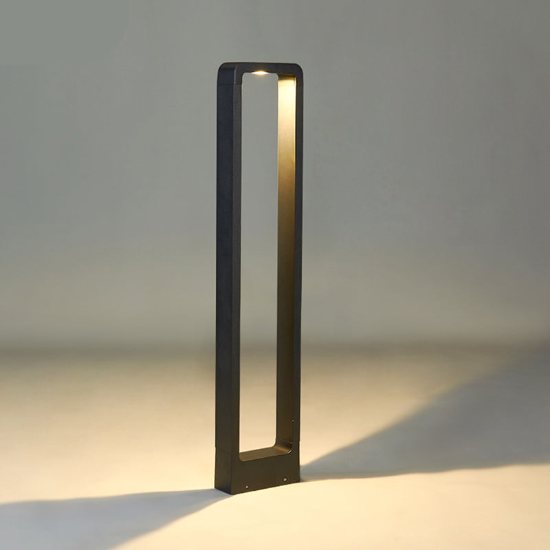 Contemporary Metal Pillar Lamp Rectangle Shape Outdoor Waterproof Light with Glass Shade