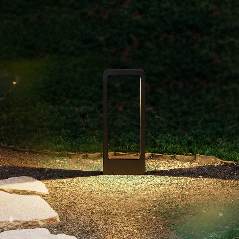 Contemporary Metal Pillar Lamp Rectangle Shape Outdoor Waterproof Light with Glass Shade