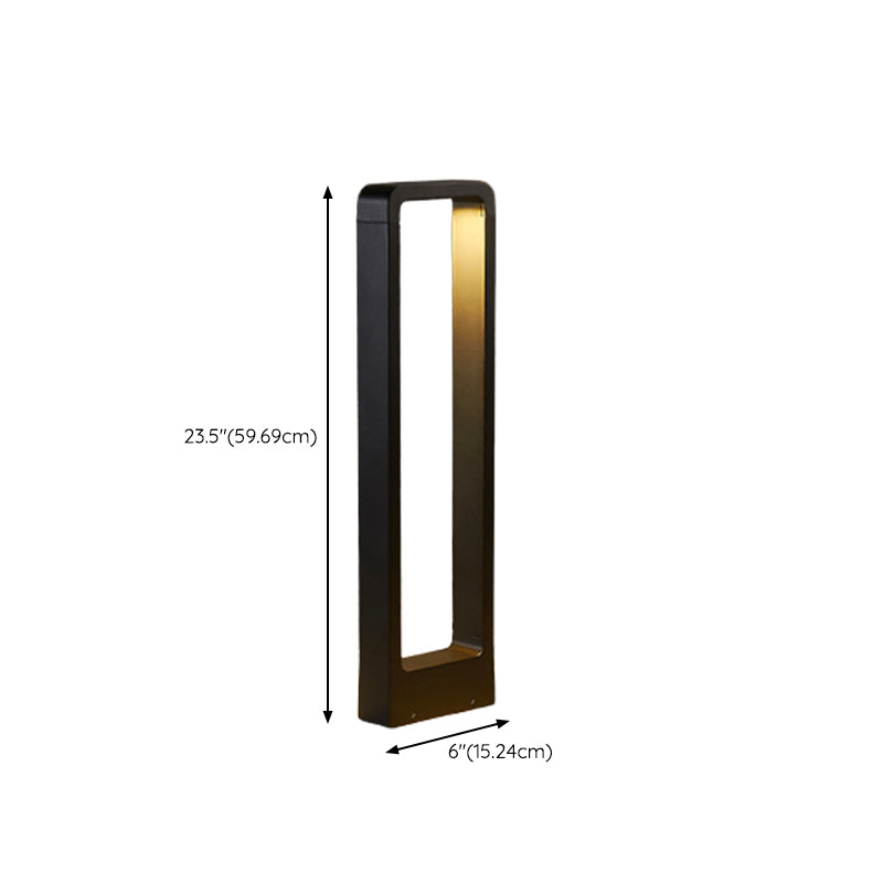 Contemporary Metal Pillar Lamp Rectangle Shape Outdoor Waterproof Light with Glass Shade