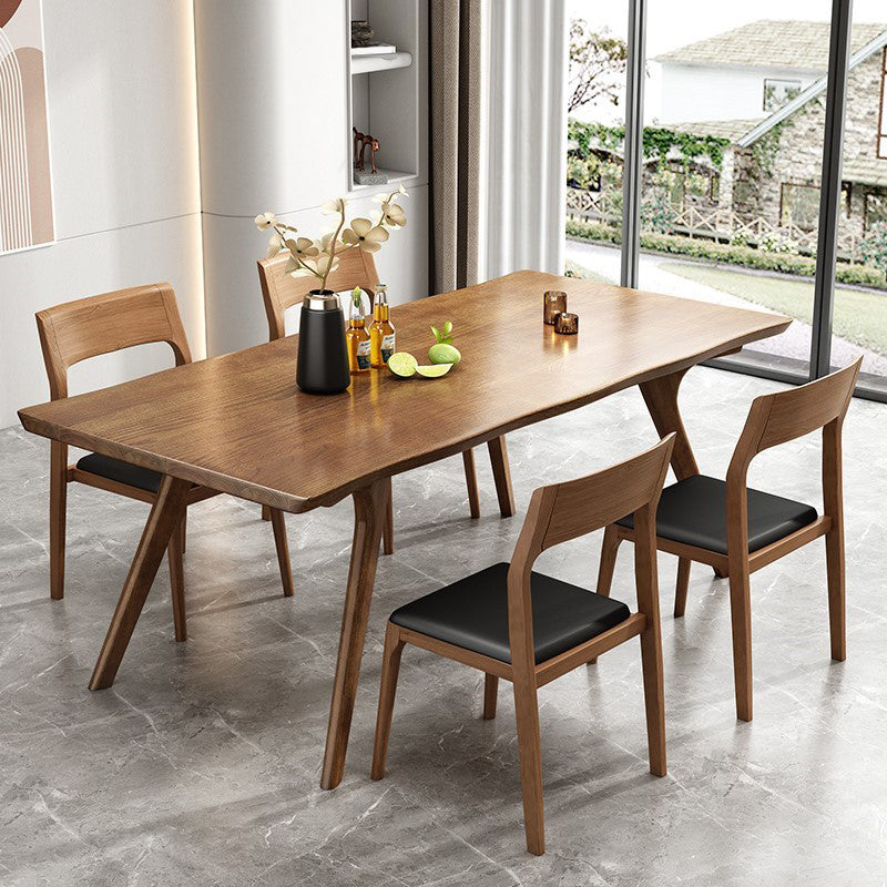 Brown Solid Wood Contemporary Dining Table Set 1/4/5/7 Pcs Dinette Set for Home
