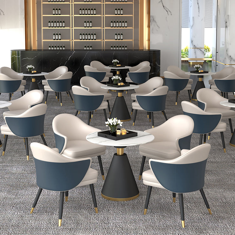 Modern Fixed Dinette Set 1/2/5 Pcs Round Stone Dinette Table with Dining Chair