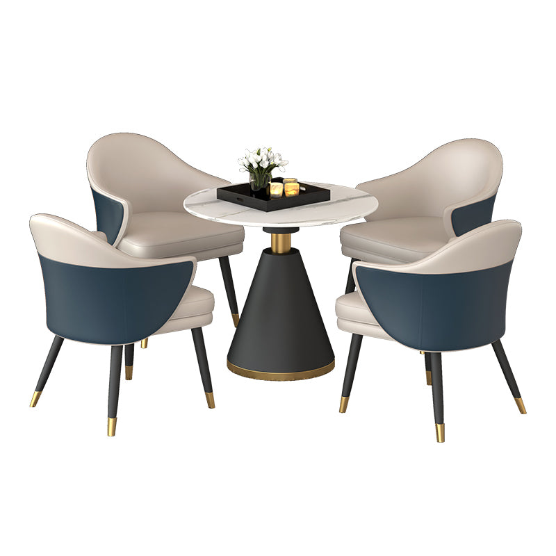 Modern Fixed Dinette Set 1/2/5 Pcs Round Stone Dinette Table with Dining Chair