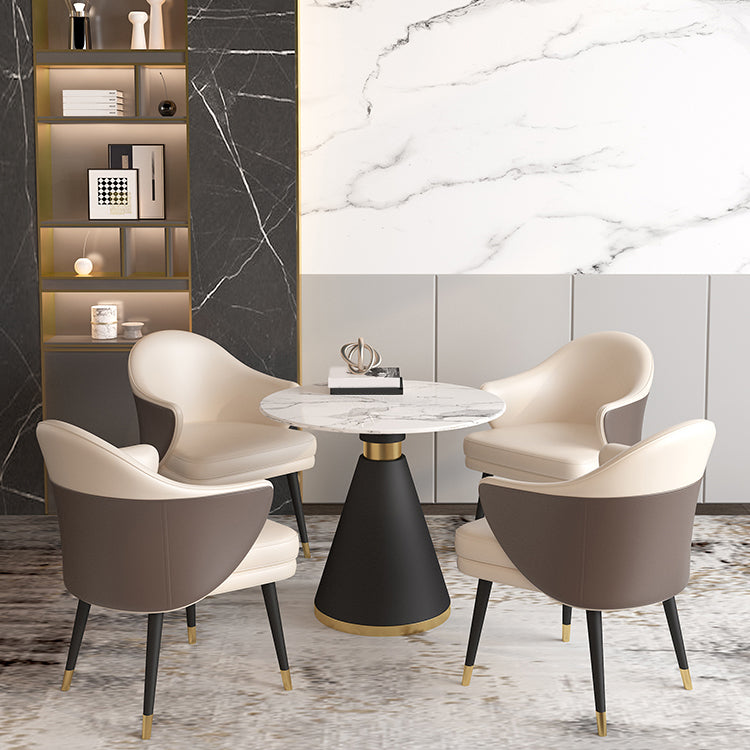 Modern Fixed Dinette Set 1/2/5 Pcs Round Stone Dinette Table with Dining Chair