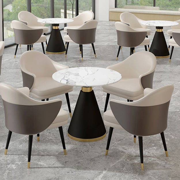 Modern Fixed Dinette Set 1/2/5 Pcs Round Stone Dinette Table with Dining Chair