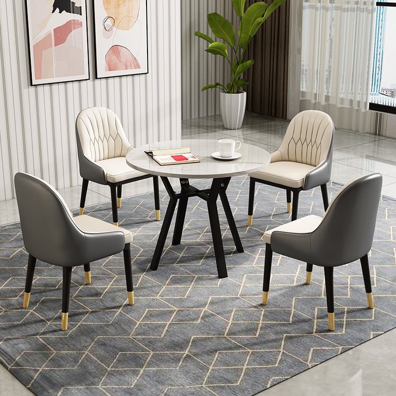 Fixed Modern Dinette Set 1/2/5 Pcs Round Stone Dining Table with Chairs
