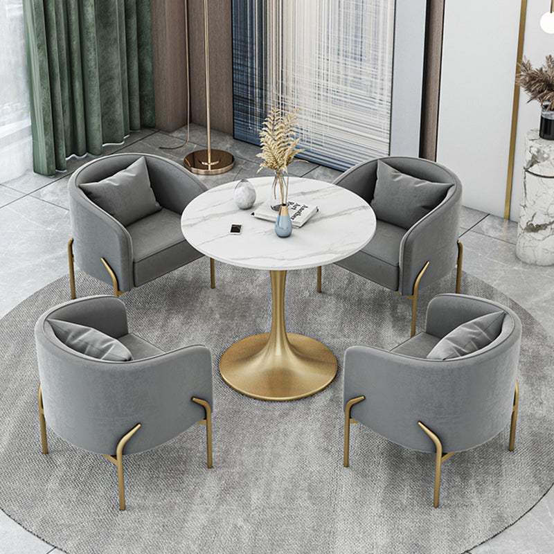 Glam Style Dinette Set 1/2/4/5 Pcs Round Stone Dinette Table with Dining Chair