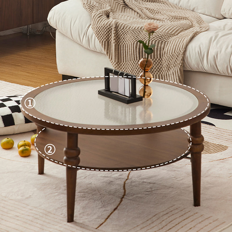 Modern Glass Top Coffee Table Solid Wood Brown Table with Storage
